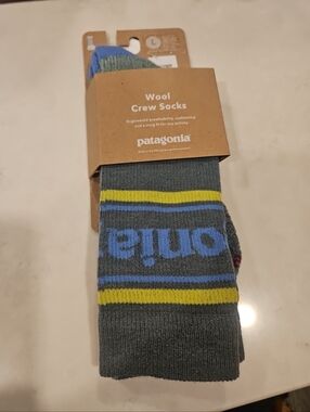 Patagonia Merino Wool Crew Socks Hiking Size L Park Stripe BALSAM green